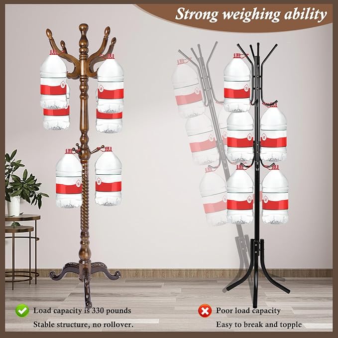 Wooden Coat Rack Freestanding, Vintage Coat Racks with Sturdy Round Base, Adjustable Height 37.40"-72.83" Entrance Coat Rack for Bedroom Living Room Entryway (Vintage Triangle)