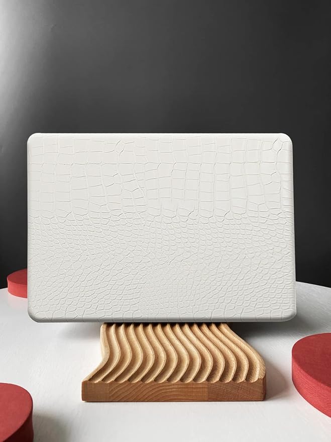 KEROM Compatible with MacBook Air 13 inch Case 2025-2022 M4 M3 M2 A3240 A3113 A2681, Textured Elegant Luxury Crocodile Skin Aligator Skin Snakeskin PU Leather Hard Shell Case & Keyboard Cover, White