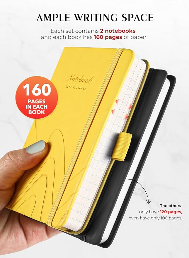 AISBUGUR Pocket Notebook, Small Notebook, 2-Pack Total 320 Pages,3.7" x 5.7" Pocket Notebook (2 Pack, Yellow)