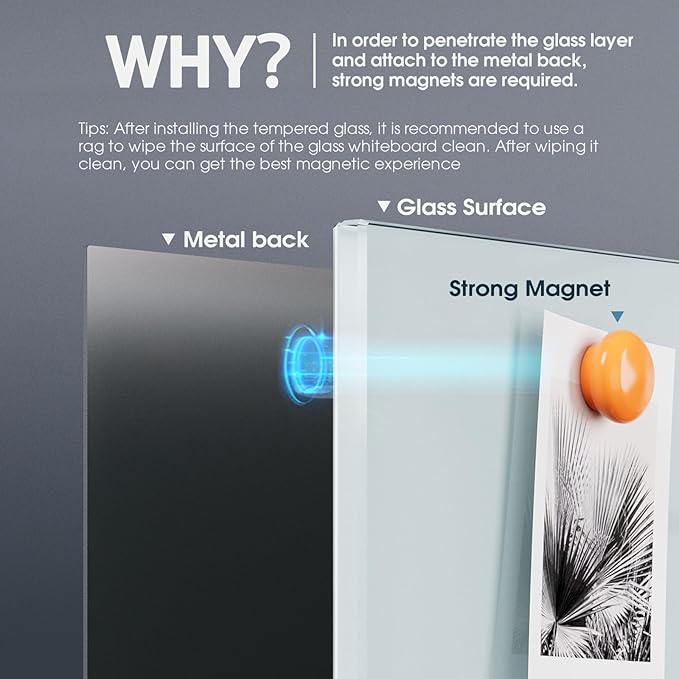 MaxGear Glass White Board 48x36 Inches, Wall Mounted Magnetic Glass Dry Erase Board, Large Frameless Whiteboard with 1 Eraser,3 Markers and 6 Magnets for Office, School, Home