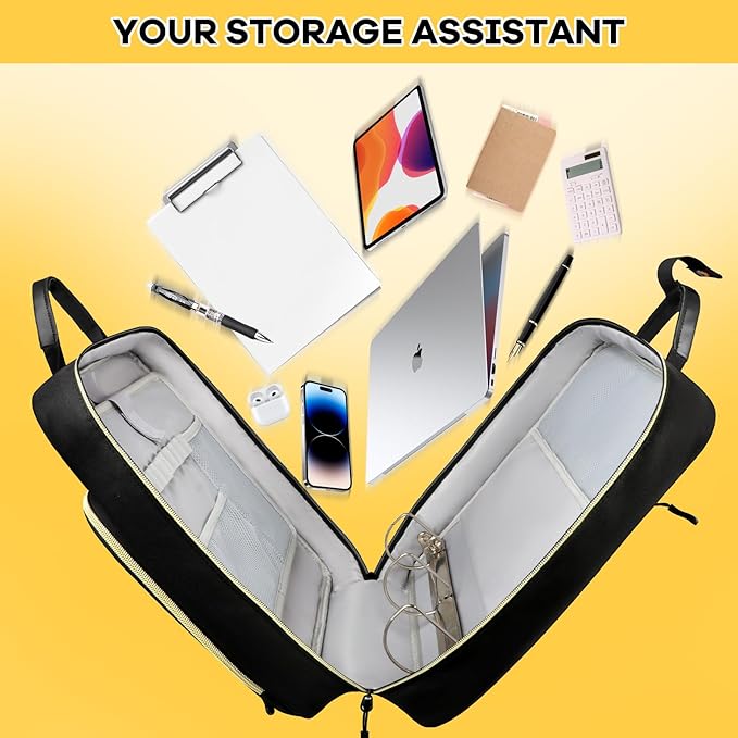 3 D-Ring Zipper Binder 2 inch with Shoulder Strap, Waterproof Oxford Binder with Zipper Storage 500 Sheets Capacity, Multi-Pockets Organizer Bag for 13 in Laptop School& Office Supplies Black