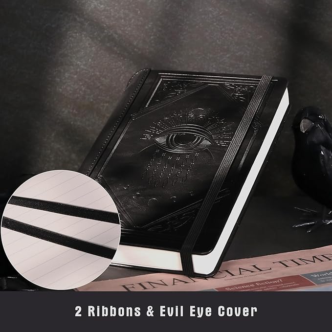 TIEFOSSI Lined Journal Notebook for Women Men, Leather Journal with Pen, A5 Evil Eye Hardcover Notebook for Work, Journaling, Travel & School, 100 GSM Thick Paper, 320 Numbered Pages, 6.2 x 8.3 in