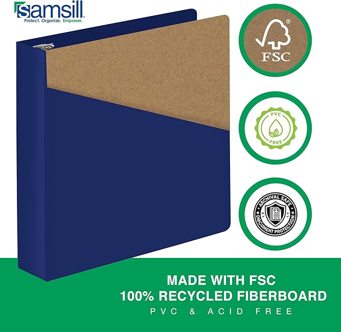 Samsill Durable 2 Inch Binder, Made in The USA, D Ring Binder, Customizable Clear View Cover, Dark Blue, Holds 475 Pages