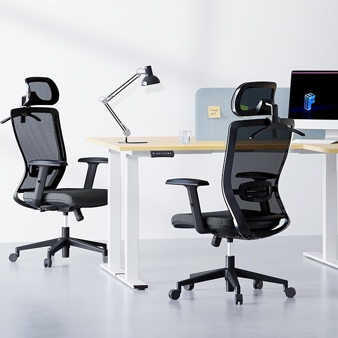 FLEXISPOT Ergonomic Office Chair, High Back Home Office Desk Chairs with Adjustable Lumbar Support, Armrests,90-130° Tilt Lock, Comfort Wide Cushion, Swivel Computer Gaming Chairs for Adults (Black)