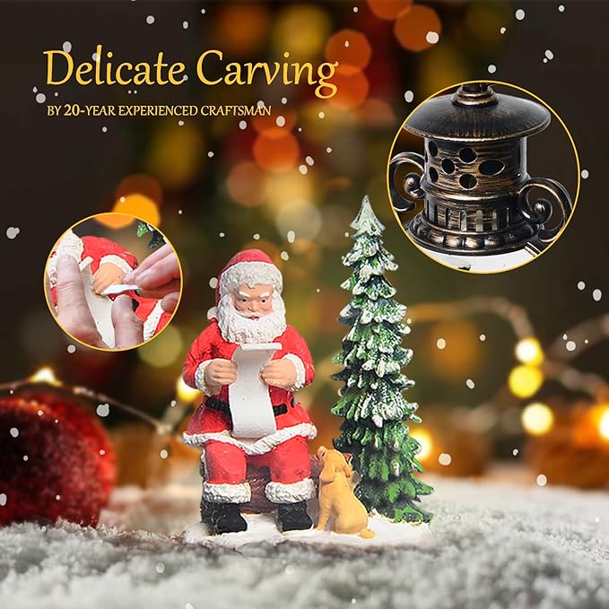 Christmas Snow Globes, Santa Claus and Dog Christmas Lantern with 8 Songs, 6H Timer Battery & USB Powered Glitter Music Box for Christmas Table Decorations Holiday Girl Boy Adults Gifts
