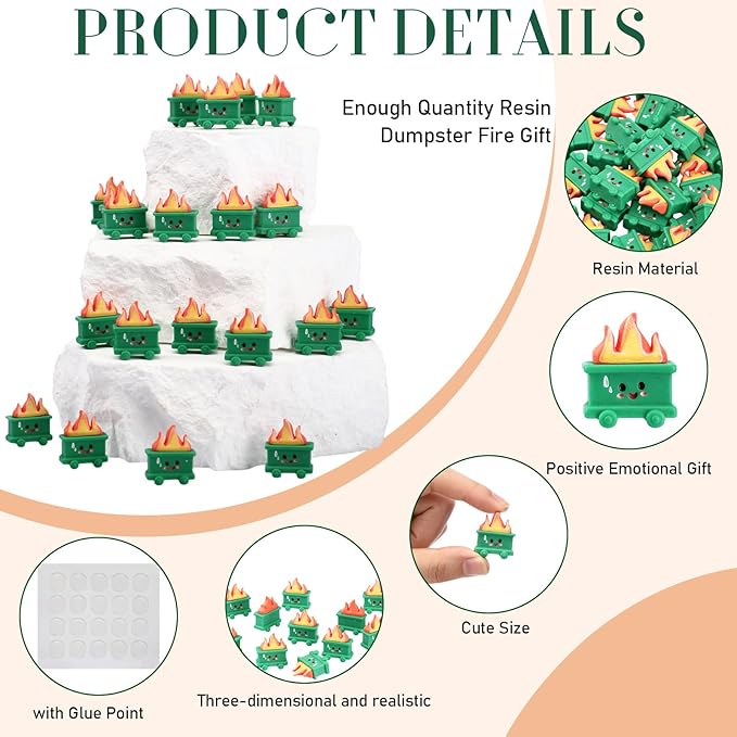 20 Set Resin Dumpster Trash Shape with Fire Gift Team Employee Appreciation Gift Emotional Desk Accessories for Staff Teacher Office Coworker Nurse Medical Volunteer Favor (Green)