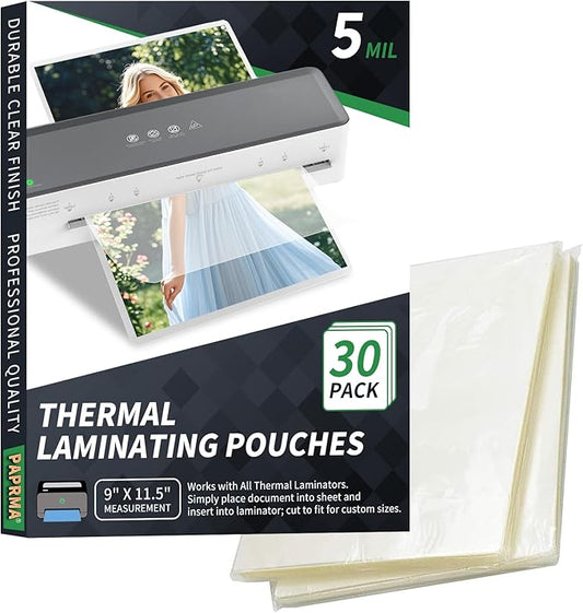 5 Mil Thermal Laminating Sheets 30 Packs, 9” x 11.5” Clear Laminating Pouches Holds 8.5 x 11 Inch Sheet Lamination Plastic Paper for Laminator, School Office Supplies Laminate