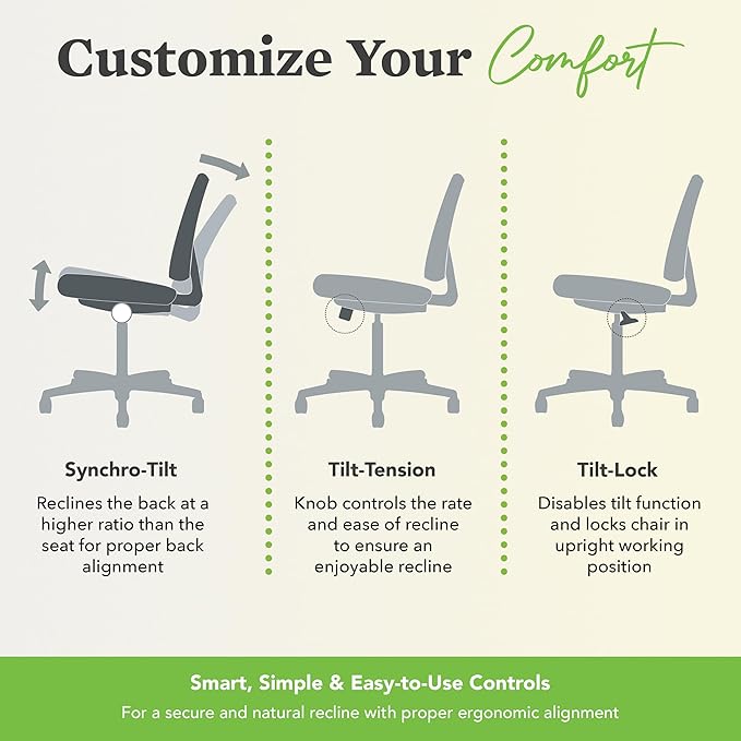 HON Volt Armless Computer Chair for Office Desk Ergonomic Recline, Softhread Leather Back Seat, Swivel Desk Chair for Computers, Work, Black