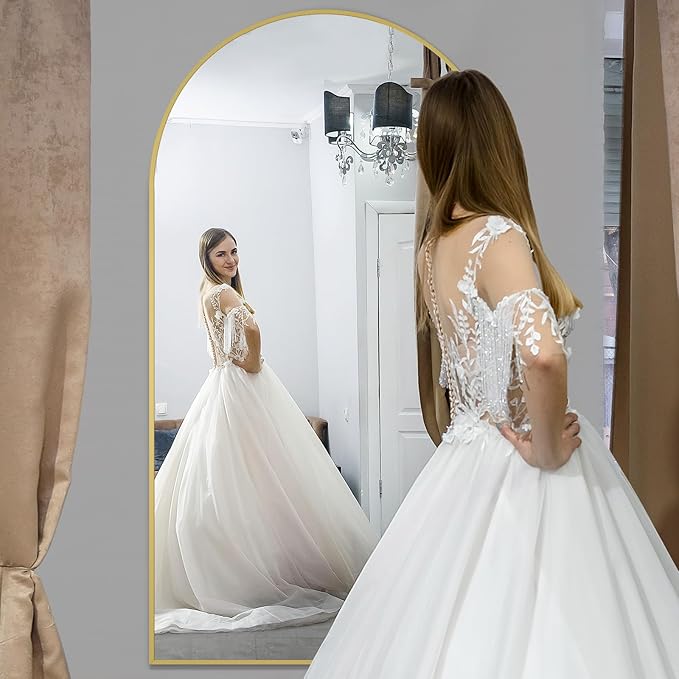 MELOMOIR 76"x44" Oversized Floor Mirror Freestanding, Arched Full Length Mirror for Bedroom Living Room Dressing Room Gym Yoga Hair Salon, Gold Mirror Full Length with Shatterproof Tempered Glass