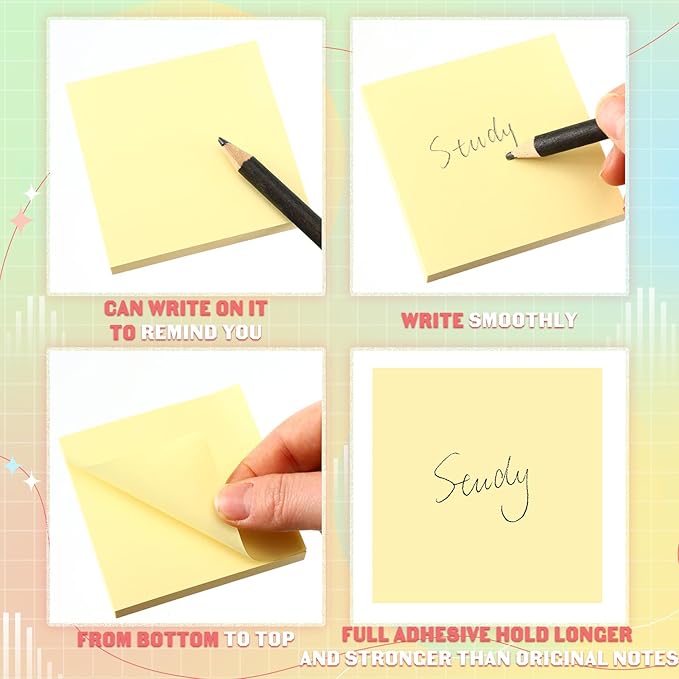 Thenshop 24 Sets Full Adhesive Sticky Notes 3x3 Inches Sticky Notes Adhesive Memo Self-Stick Pads Back to School Supplies Easy to Post for Teacher Coworkers Office 80 Sheets/pad(Yellow,Unlined)