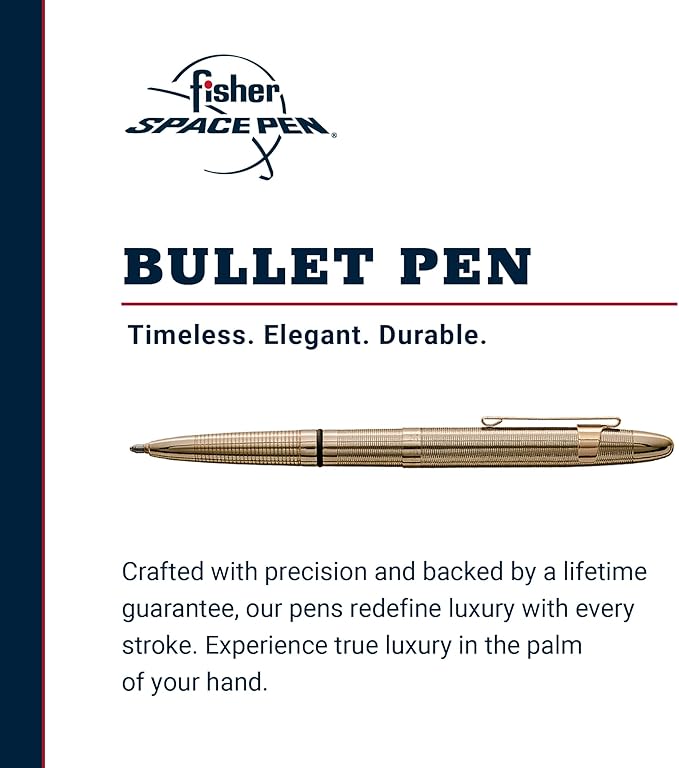 Fisher Space Pen Bullet Pen, Ballpoint, Black Ink, Gold Lacquered Brass, Pocket Clip,Gift Box