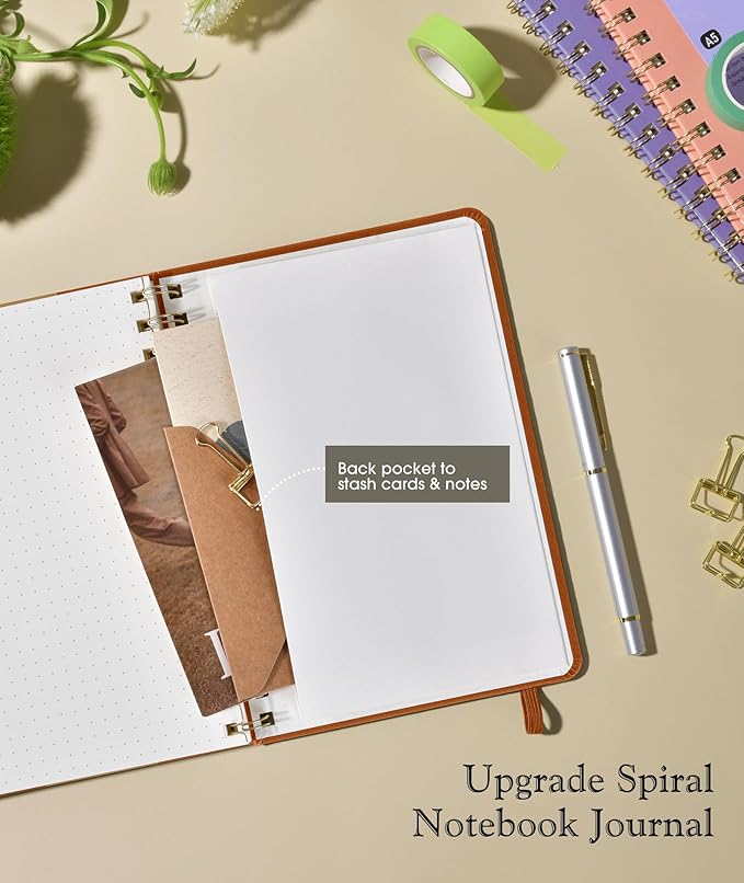Dotted Spiral Journal Notebook, A5 Hardcover Spiral Journals for Women Men, 100 GSM Dot Grid Paper Notebooks, 150 Pages Spiral Bullet Dotted Notebook for Writing Note Taking 5.75" x 8.38", Brown