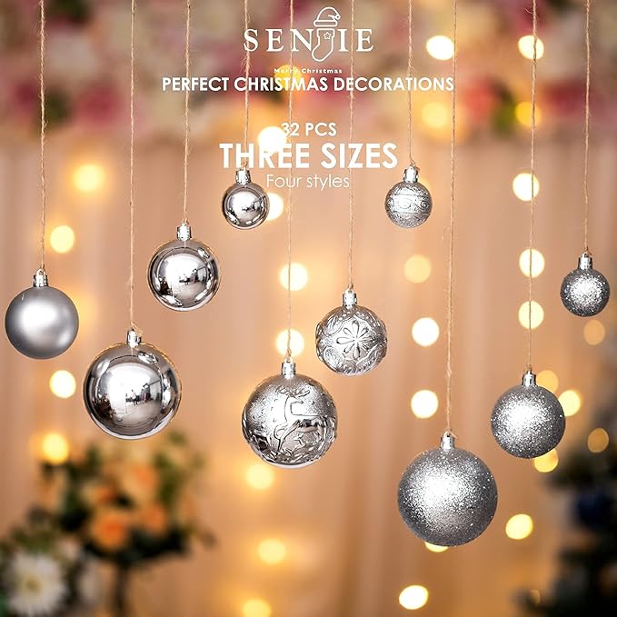 Christmas Ornaments for Xmas Trees,Silver Shatterproof Christmas Ball Ornaments