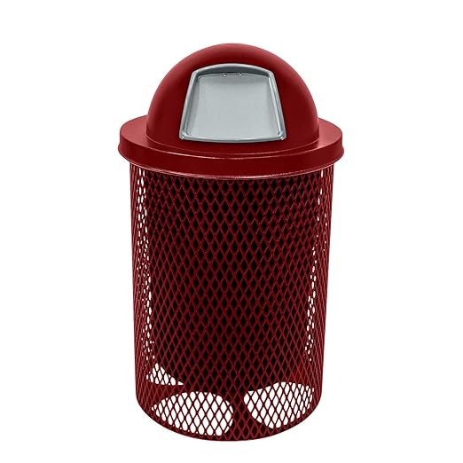 RDT-TXTBUR Heavy Duty 32 Gallon Round Trash Receptacle, Liner Included, Textured Burgundy with Black Dome, Made in America