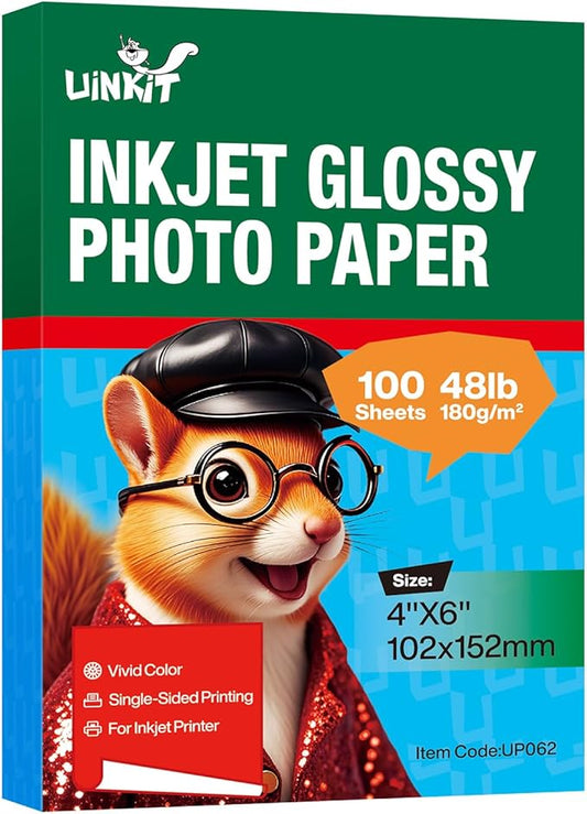 Uinkit Premium Glossy Inkjet Photo Paper - 4x6 Inch, 48lb 180gsm, 100 Sheets - Professional Photographic Quality, Dye Ink Compatible, High-Gloss Finish for Vivid Memories & Instant Prints