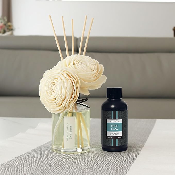 Aronica Reed Diffuser Refill 120ml - White Rose, Home Fragrance Flower Diffuser Oil Sticks, Bulgaria Rose Scent Aromatherapy, Aroma Liquid Bottle for House Hallway Diffuser Set