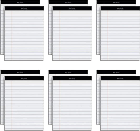 Oxford 8.5 x 11.75 Legal Pads, 12 Pack, Wide Ruled, White Paper, 50 Sheets Per Writing Pad, Made in the USA (74030)