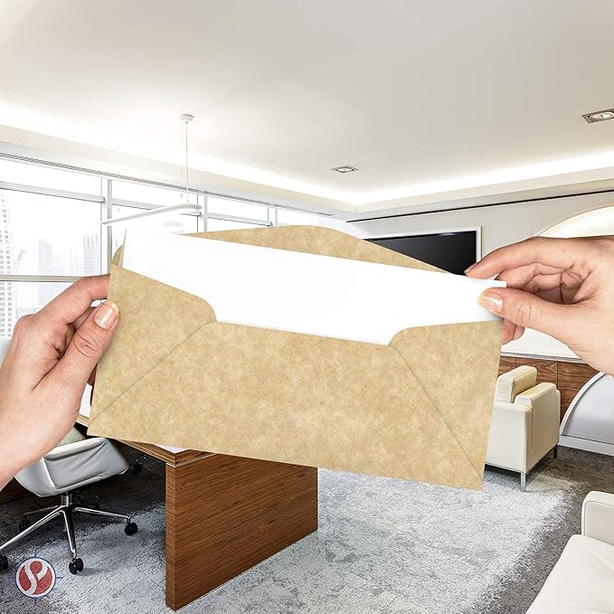 Elegant Aged Parchment #10 Business Envelopes – Great for Invitations, Greetings, Holiday, Office, Invoices, Letters, Mailings | 4 1/8 x 9 1/2 Inches | 50 Per Pack