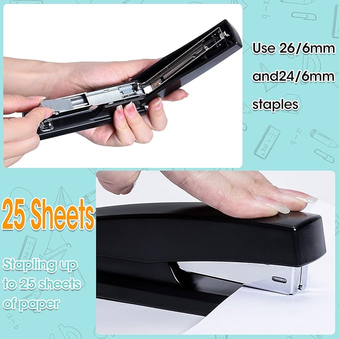 10 Pieces Stapler,Desktop Staplers Heavy Duty,25 Sheet Capacity Staplers with 6000 Standard Staples,Black Office Stapler Standard Stapler,Desk Stapler for Office School Home Supplies
