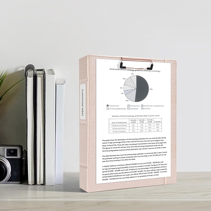 Ospelelf 3 Ring Binder with Clipboard, 1 Inch Leather, Letter Size (8.5" x 11"), Clipboard Binder with 5 Tab Dividers, Rose Gold