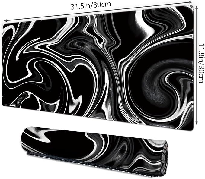 Galdas Gaming Mouse Pad XXL XL Large Mouse Pad Long Extended Big Mousepad Non-Slip Rubber Keyboard Mouse Pad with Stitched Edges for Laptop Home Office (31.5x11.8x0.08 Inch) … (Wave Black)