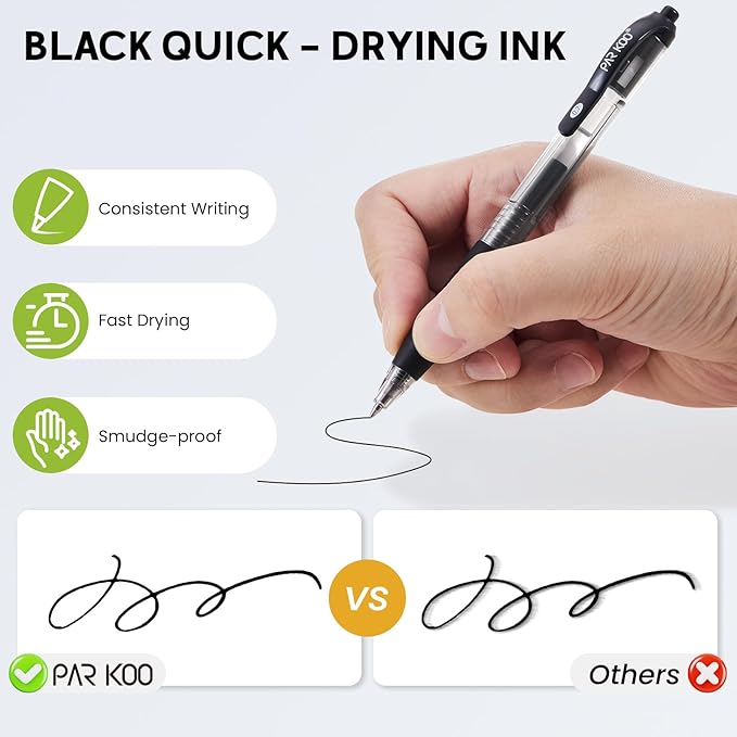 ParKoo Black Gel Pens, 100 Pack Quick Dry Retractable Medium Point 0.7mm Rollerball Gel Ink Pens Smooth Writing with Comfort Grip for School Office Home