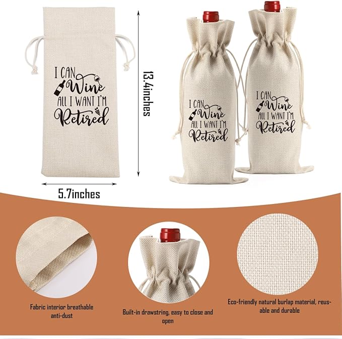 Funny Retirement Gifts for Woman Men Retirement Wine Gifts Bag Happy Retirement Party Decorations Retired Gifts Leaving Gifts for Coworkers Boss I Can Wine All I Want I'M Retired
