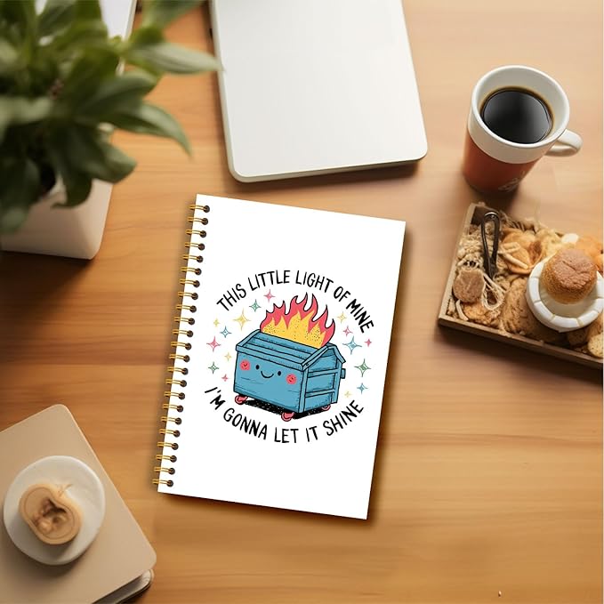 Funny Dumpster Fire Notebook, This Little Light of Mine Dumpster Fire Journal, Funny Notebook Journal for Coworkers, Sarcastic Office Gifts, Hardcover Spiral Notebooks 5.5x8.3 Inch