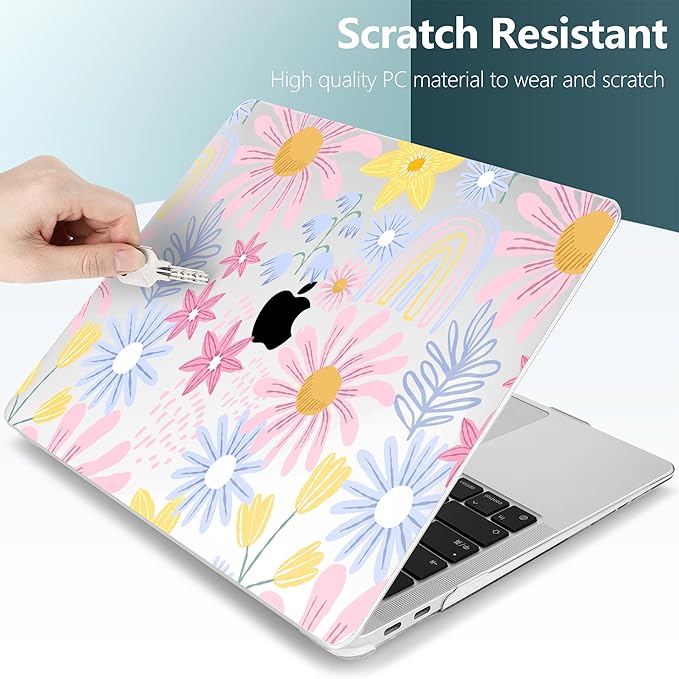DONGKE Compatible with MacBook Air 13 inch Case 2021 2020 2019 2018 Release A2337 M1 A2179 A1932 with Retina Display Touch ID, Plastic Hard Shell & Keyboard Cover - Florals