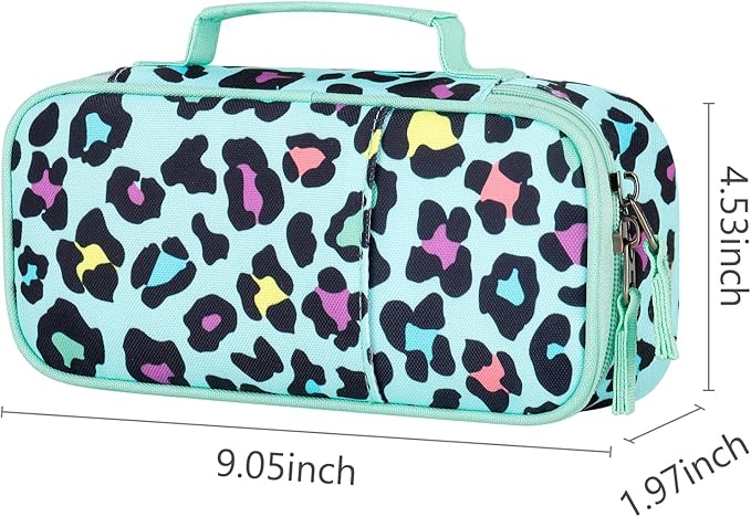 Choco Mocha Cheetah Pencil Case for Girls, Soft Pencil Case Kids Pencils Pouch for Kindergarten Girls, Green