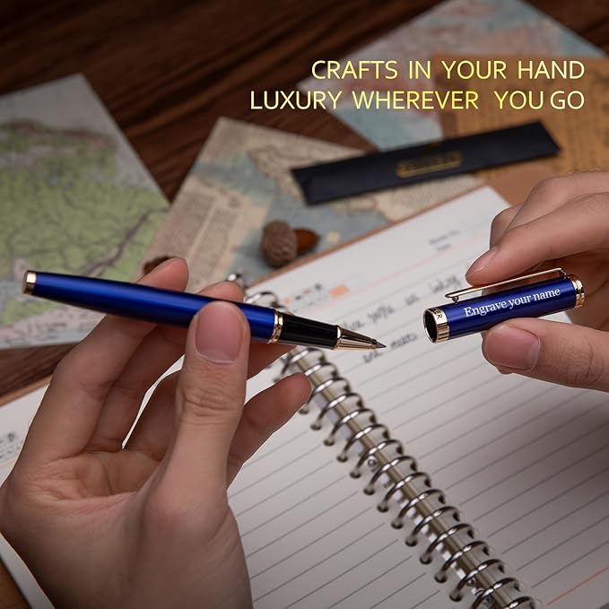 BEILUNER Blue Personalized Pen,Stunning Luxury Lacquer With 24K Gold,Schneider Ink Refills,Multiple Fonts To Custom Rollerball,Gift Pen For Men & Women,Executive,Graduation,Christmas,Nice Fancy Pens