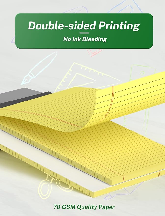 Legal Pads 8.5 x 14, Wide Ruled Legal Pad, Yellow Paper 8.5 x 14, 30 Sheets per Notepad, Large Writing Pad for Office Supplies, College, Micro Perforated Lined Writing Pads, 70 GSM 2 Pieces