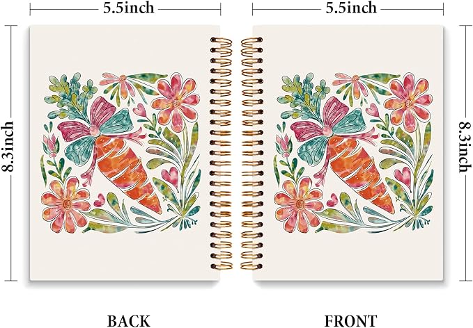 JXREQ Cute Carrot Bow Floral Notebook Botanical Journal Notebooks for Note Taking Writing, Pretty Carrots Journal for Women, Aesthetic Office Supplies, Spiral Notebooks 5.5x8.3