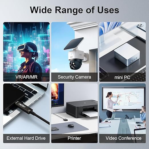 GeoHN.G USB C to C Fiber Optic Cable 10M/33FT, USB 3.2 10Gbps Long Distance Data Transfer USB C Extension Cable for VR, Camera, Mini PC, Laptop, Webcam, Printer and More