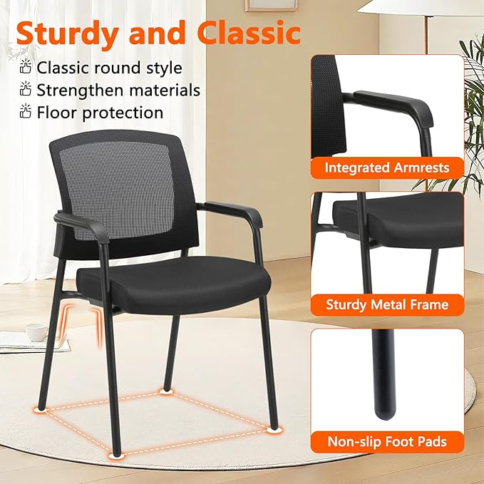 CLATINA Black Stacking Chairs Stackable Waiting Room Chairs with Armrest, Mesh Office Reception Guest Chair for Home Desk Conference Lobby Church Medical Meeting Training Ergonomic, Set of 8