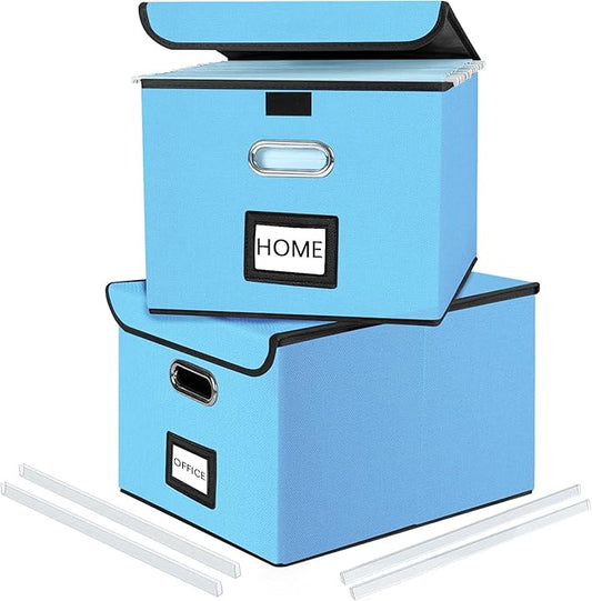 Huolewa Decorative File Organizer Document Storage Boxes with Lids, Linen Hanging Filing Storage Boxes, Decorative Home/Office Filing System for File and Folders Storage