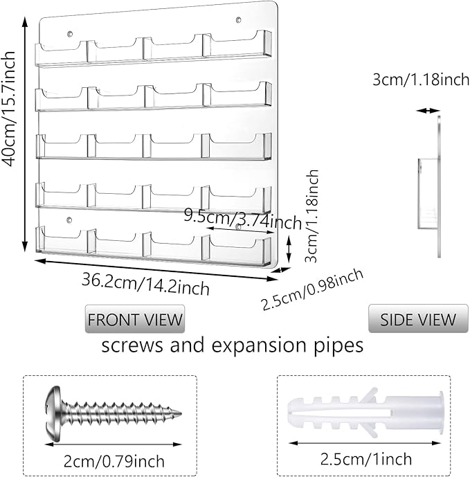 Hillban Acrylic Business Card Holder Wall Mount Clear Sticker Display Rack Multiple Card Holders Clear Acrylic Organizing Sticker Display Stand Pre Drilled(20 Pockets)