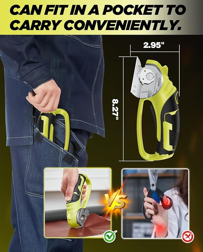 Saker Electric Box Cardboard Cutter,Cordless Elwetric Scissors for Fabric Leather Paper Plastic - Card Board Cutter Tool with 4V Recharged Battery - Safety Lock and LED Light for Cutting,Green