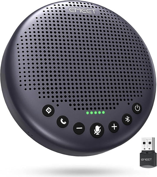 EMEET Conference Speaker and Microphone w/8 Mics, 360° Voice Pickup, Noise Reduction, Bluetooth/USB/Dongle Speakerphone for 10 People w/Daisy Chain for 18, Compatible w/Leading Platforms, 2024 Version