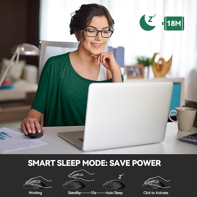 TECKNET Bluetooth Mouse, 4000DPI Silent Wireless Mouse for Laptop 2-in-1(BT5.0 & 2.4G) 5 Adjustable DPI, Compute Portable PC Mice with USB-A Receiver & 6 Buttons for Mac, 18 Months Battery