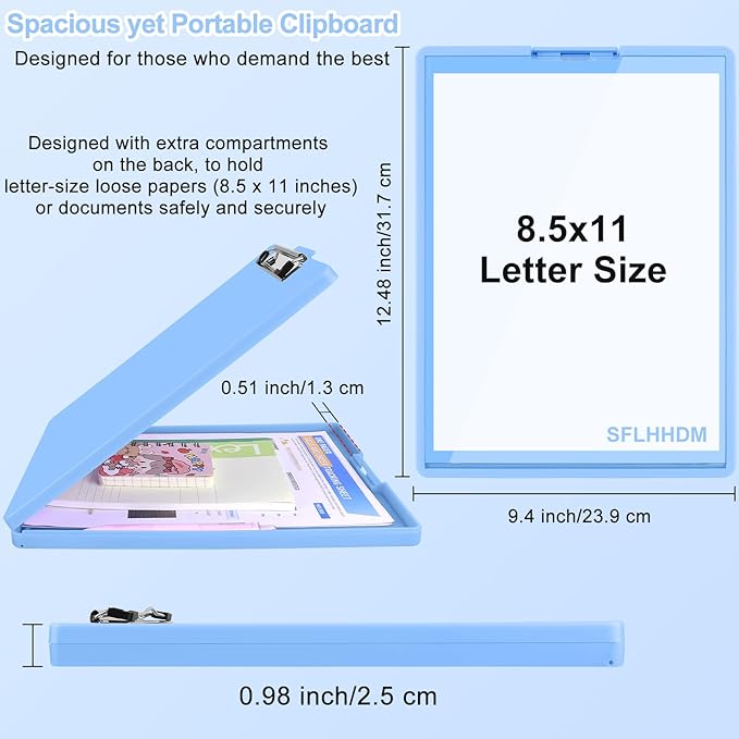 Clipboard with Storage,Three-Tier Box Clipboards(Letter Size),Storage Clipboard with Clip Form Holder Clipboards,Dry Erase Clip Boards 8.5x11 with Storage for Office Supplies Clip Board-Lake Blue