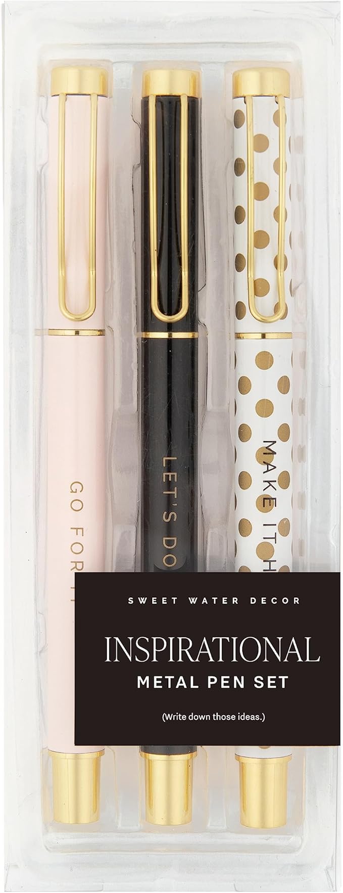 Sweet Water Decor Inspirational Metal Pen Set - Motivational Pen Set for Home and Office - Refillable Pens with Black Ink - Pens for Women Journaling - Graduation, New Job, Teacher Gifts for Her