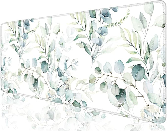 Desk Mat, 32" x 12" XXL Extended Large Gaming Mouse Pad, Desktop Decor Desk Pad, Cute Men Women Office Supplies and Accessories, XL Mouse Mat for Laptop & Keyboard, Minimalism White Flower