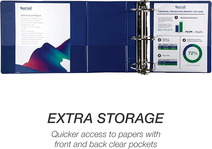 Samsill Durable 6 inch 3 Ring Binder, Made in USA, Locking D Ring FSC 100% Recycled Chipboard, Blue, 6 Pack