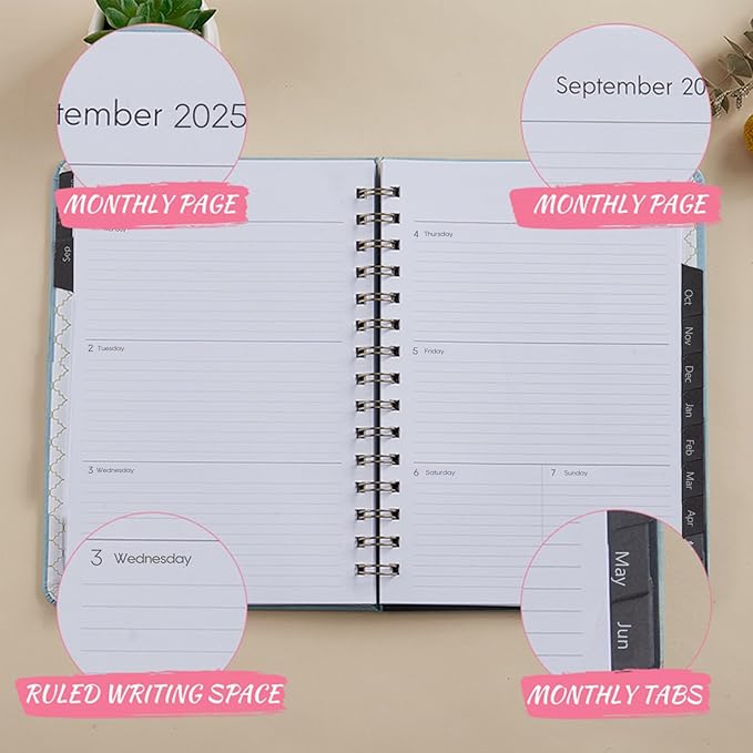 Academic Planner 2025-2026, Weekly and Monthly Calendar Planner, July 2025 - June 2026, 6.4" x 8.5", Faux Leather Cover Yearly Teacher Student Planning Agenda Book with Tabs, Pocket, Notes(Gray)