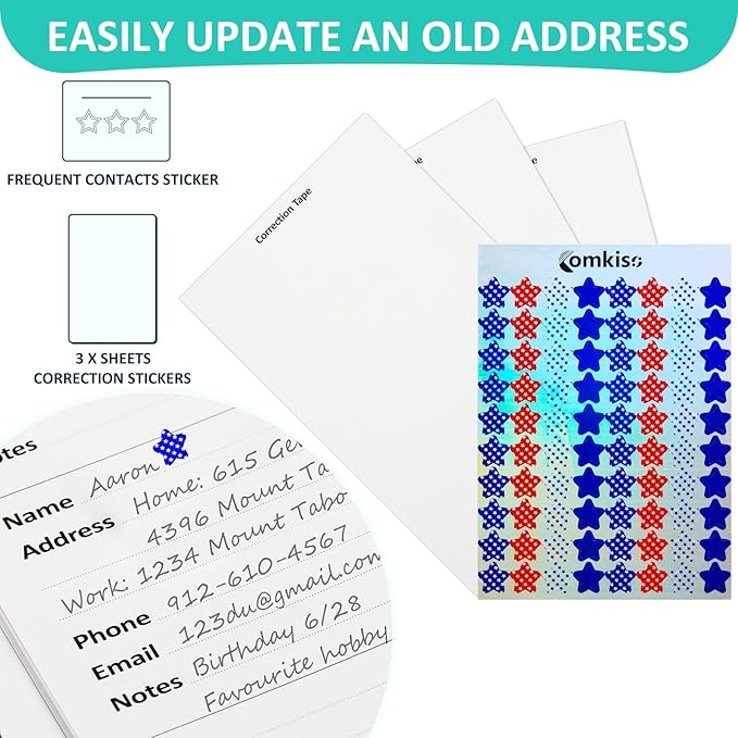 Address Book with Individual Alphabetical Tabs Laminated, Large Print Address Book with 468 Wide Lining Entry Spaces, Change of Address Labels, Hardcover Address Book 5.7 x 8.5" - Aquamarine