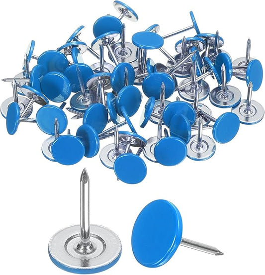 uxcell 100Pcs Upholstery Tacks, 11mmx15mm Flat Head Thumb Tack Decorative Furniture Nails Push Pins for Furniture Sofa Headboards, Blue