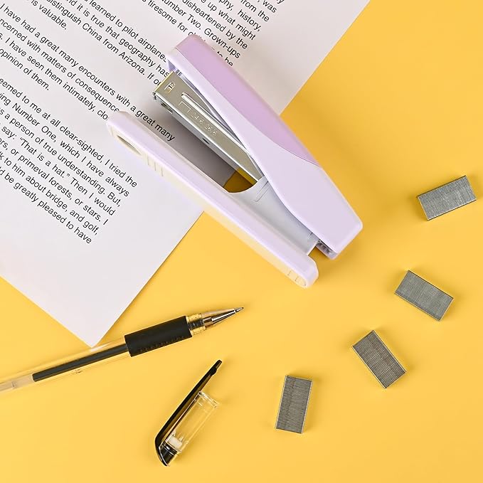 Temiary Morandi Desktop Stapler with 400 Standard Staples, 25 Sheet Capacity, Jam Free, No Effort Staplers for Classroom Office (Purple)