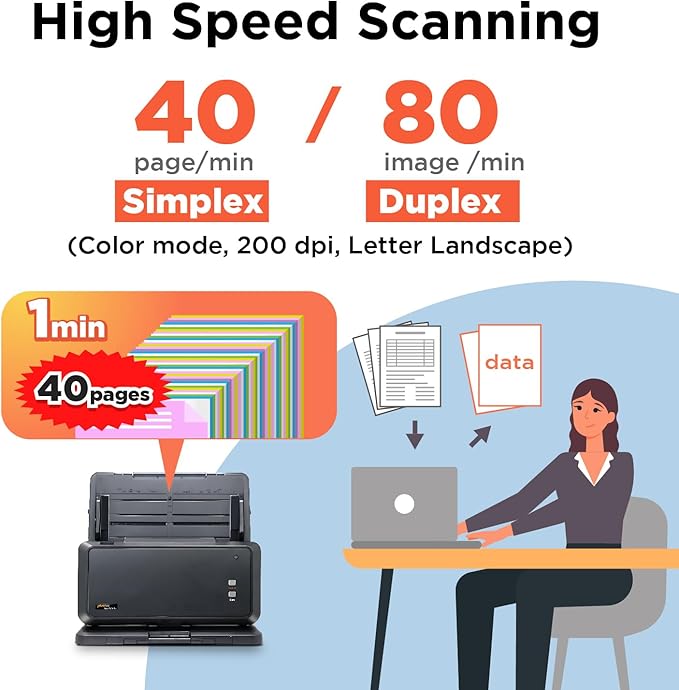 Plustek Wide-Format Color Duplex Document Scanner S30, for Large-Format Document Scan, Scans Wide Up to 12" and Long Up to 200", 100-Sheet Duplex Auto Document Feeder