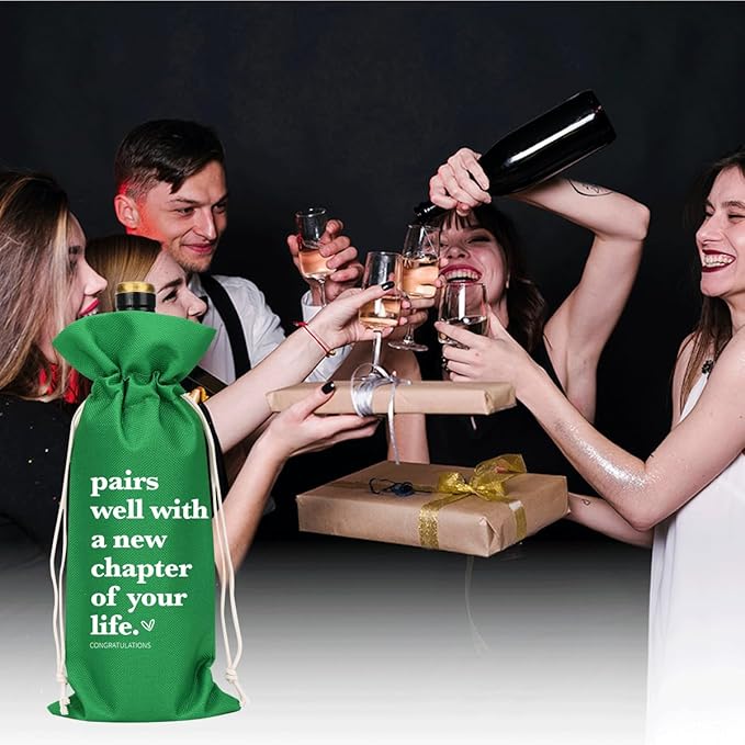 XFW Green Funny New Chapter Wine Bag New Beginnings Gifts for Women Men Farewell Gifts for Friends Going Away Gifts for Coworkers Women Men Moving Away Gifts for Friends New Teacher Gifts
